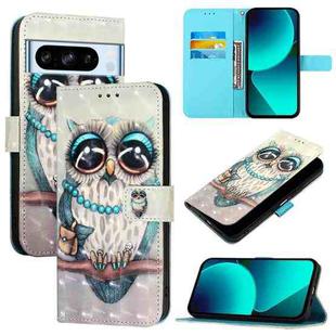 For Google Pixel 8 Pro 3D Painting Horizontal Flip Leather Phone Case(Grey Owl)