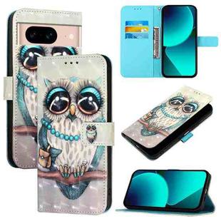 For Google Pixel 8a 3D Painting Horizontal Flip Leather Phone Case(Grey Owl)