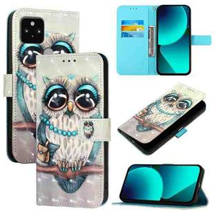 For Google Pixel 5 3D Painting Horizontal Flip Leather Phone Case(Grey Owl)