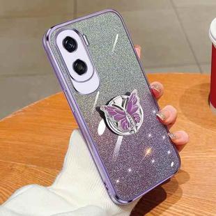 For Honor X50i Plated Gradient Glitter Butterfly Holder TPU Phone Case(Purple)