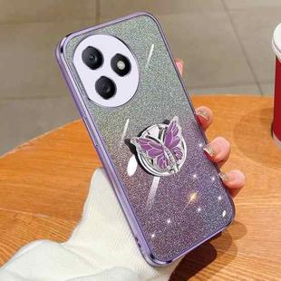 For Honor X50i+ Plated Gradient Glitter Butterfly Holder TPU Phone Case(Purple)