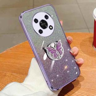 For Honor X30 Plated Gradient Glitter Butterfly Holder TPU Phone Case(Purple)