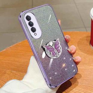 For Honor X20 SE Plated Gradient Glitter Butterfly Holder TPU Phone Case(Purple)