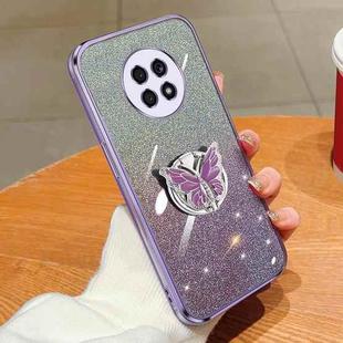 For Honor X20 Plated Gradient Glitter Butterfly Holder TPU Phone Case(Purple)