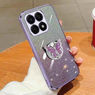 For Honor X8b Plated Gradient Glitter Butterfly Holder TPU Phone Case(Purple)