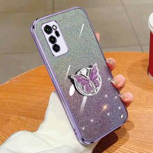 For Honor V30 Plated Gradient Glitter Butterfly Holder TPU Phone Case(Purple)