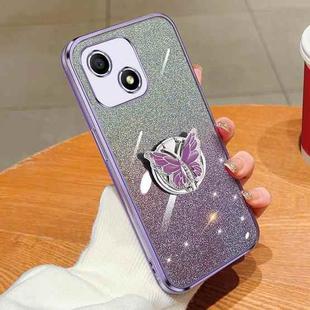 For Honor Play 30 Plated Gradient Glitter Butterfly Holder TPU Phone Case(Purple)