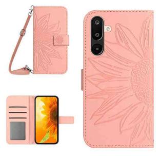 For Samsung Galaxy M36 5G Skin Feel Sun Flower Embossed Flip Leather Phone Case with Lanyard(Pink)