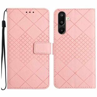 For Samsung Galaxy M36 5G Rhombic Grid Texture Leather Phone Case(Pink)