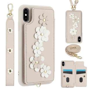 For iPhone XS / X Crossbody Flower Pattern Leather Phone Case(White)