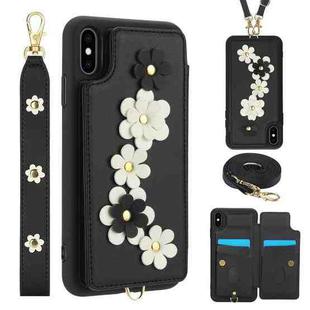 For iPhone XS / X Crossbody Flower Pattern Leather Phone Case(Black)