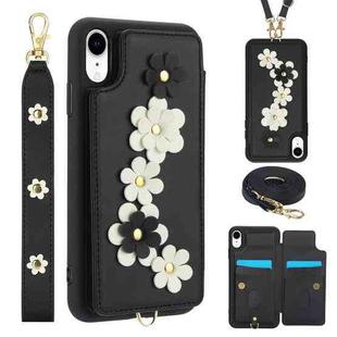 For iPhone XR Crossbody Flower Pattern Leather Phone Case(Black)