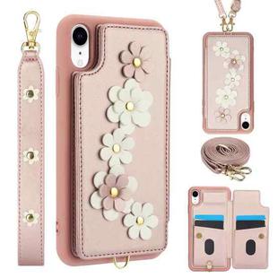 For iPhone XR Crossbody Flower Pattern Leather Phone Case(Rose Gold)