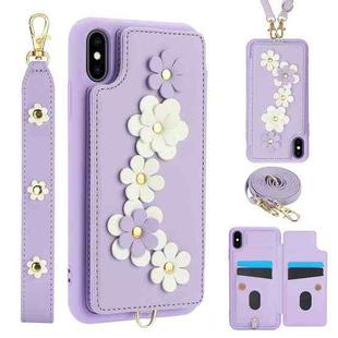 For iPhone XS Max Crossbody Flower Pattern Leather Phone Case(Purple)