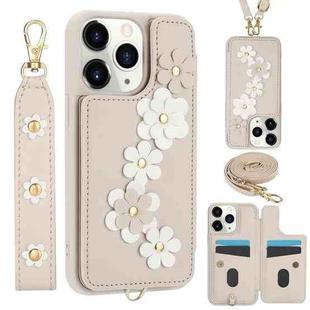 For iPhone 11 Pro Max Crossbody Flower Pattern Leather Phone Case(White)