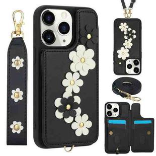 For iPhone 11 Pro Max Crossbody Flower Pattern Leather Phone Case(Black)