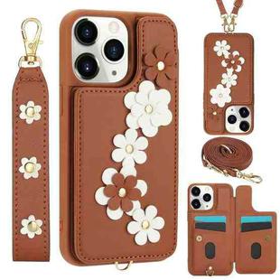 For iPhone 11 Pro Max Crossbody Flower Pattern Leather Phone Case(Brown)