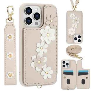 For iPhone 12 Pro Max Crossbody Flower Pattern Leather Phone Case(White)