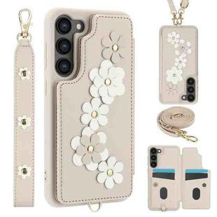 For Samsung Galaxy S23 FE 5G Crossbody Flower Pattern Leather Phone Case(White)