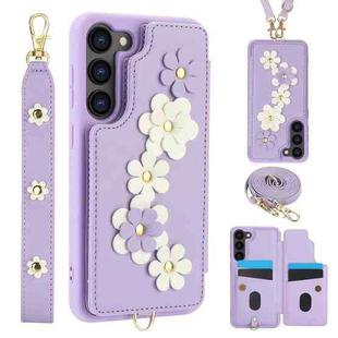 For Samsung Galaxy S23 FE 5G Crossbody Flower Pattern Leather Phone Case(Purple)