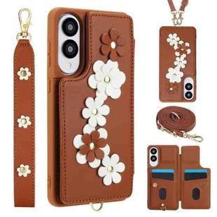 For Samsung Galaxy S25 Edge 5G Crossbody Flower Pattern Leather Phone Case(Brown)