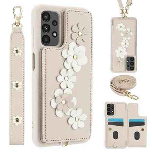 For Samsung Galaxy A04s / A04 / M13 5G Crossbody Flower Pattern Leather Phone Case(White)