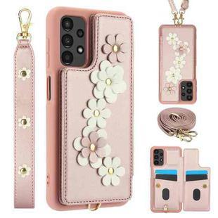 For Samsung Galaxy A53 Crossbody Flower Pattern Leather Phone Case(Rose Gold)