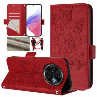 For Tecno Spark 30C 5G / Pop 9 5G Embossed Rose RFID Anti-theft Leather Phone Case(Red)