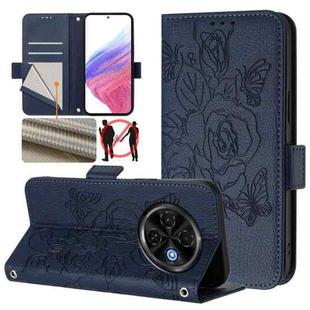 For Tecno Spark 30C 5G / Pop 9 5G Embossed Rose RFID Anti-theft Leather Phone Case(Dark Blue)