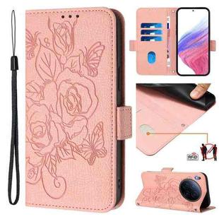 For Tecno Camon 40 Premier Embossed Rose RFID Anti-theft Leather Phone Case(Pink)
