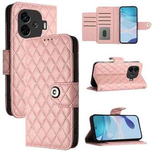 For vivo iQOO Z9 / Z9 Turbo Rhombic Texture Flip Leather Phone Case with Lanyard(Coral Pink)