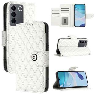 For vivo V27 / V27 Pro Rhombic Texture Flip Leather Phone Case with Lanyard(White)