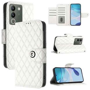 For vivo V29e / Y200 / V30 Lite Rhombic Texture Flip Leather Phone Case with Lanyard(White)