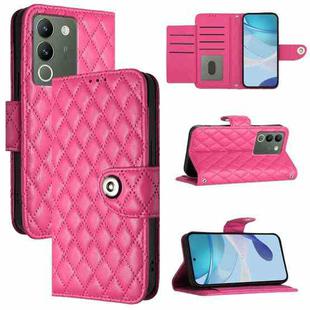 For vivo V29e / Y200 / V30 Lite Rhombic Texture Flip Leather Phone Case with Lanyard(Rose Red)