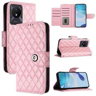 For vivo Y02A / Y02 / Y11 2023 / Y02t Rhombic Texture Flip Leather Phone Case with Lanyard(Pink)