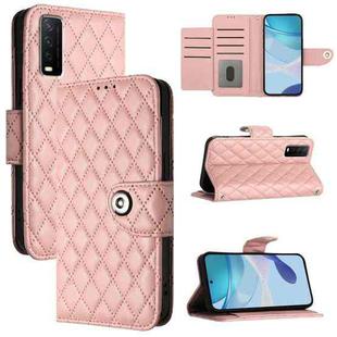 For vivo Y20 / Y20i / Y20s / Y20a Rhombic Texture Flip Leather Phone Case with Lanyard(Coral Pink)