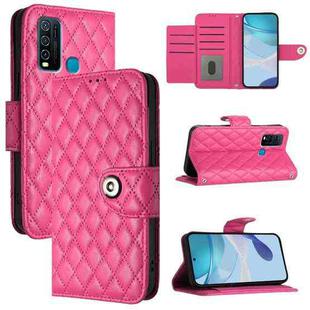 For vivo Y30 4G Global Rhombic Texture Flip Leather Phone Case with Lanyard(Rose Red)