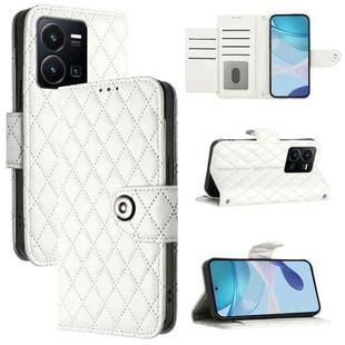 For vivo Y35 4G / Y22s / Y22 Rhombic Texture Flip Leather Phone Case with Lanyard(White)