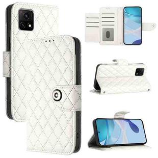 For vivo Y31s 5G / Y72 5G India Rhombic Texture Flip Leather Phone Case with Lanyard(White)