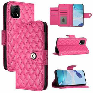 For vivo Y31s 5G / Y72 5G India Rhombic Texture Flip Leather Phone Case with Lanyard(Rose Red)