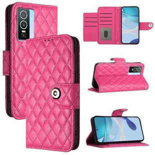 For vivo Y76 5G Rhombic Texture Flip Leather Phone Case with Lanyard(Rose Red)