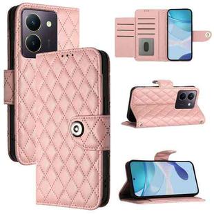 For vivo Y36 5G / Y36 4G / Y36 India Rhombic Texture Flip Leather Phone Case with Lanyard(Coral Pink)