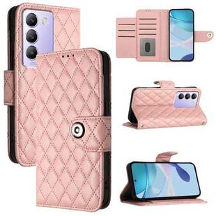 For vivo Y200e / Y100 IDN Rhombic Texture Flip Leather Phone Case with Lanyard(Coral Pink)