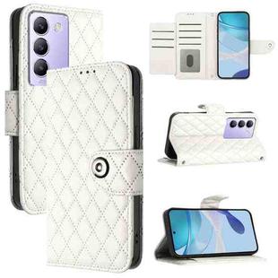 For vivo T3 5G IDN / V40 SE Rhombic Texture Flip Leather Phone Case with Lanyard(White)