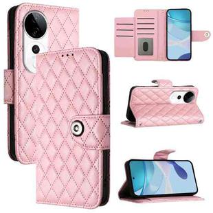 For vivo S19 Pro Rhombic Texture Flip Leather Phone Case with Lanyard(Pink)