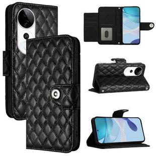 For vivo S19 Pro Rhombic Texture Flip Leather Phone Case with Lanyard(Black)