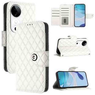 For vivo S19 Rhombic Texture Flip Leather Phone Case with Lanyard(White)