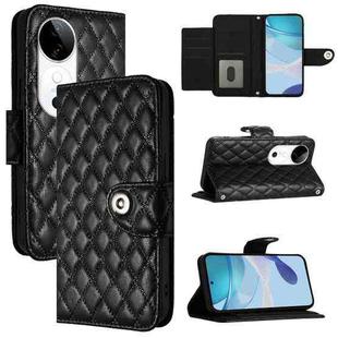 For vivo S19 Rhombic Texture Flip Leather Phone Case with Lanyard(Black)