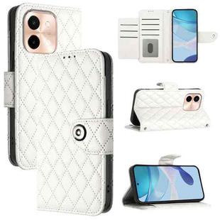 For vivo Y28 4G Rhombic Texture Flip Leather Phone Case with Lanyard(White)