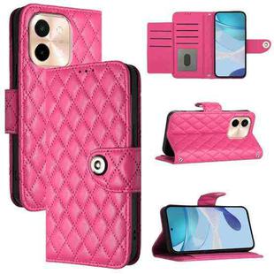 For vivo Y28 4G Rhombic Texture Flip Leather Phone Case with Lanyard(Rose Red)